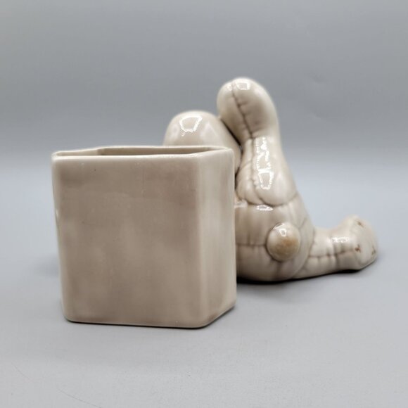 Vintage Ceramic Bunny Planter Figurine With Hexagonal Planter Pot - Picture 3 of 6